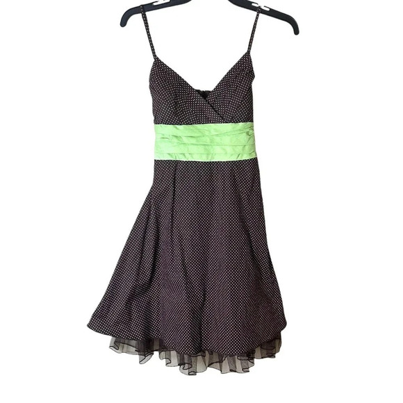 VINTAGE Speechless Party Dress Brown Polka Dots with Sash Tulle   - size small - Picture 1 of 12